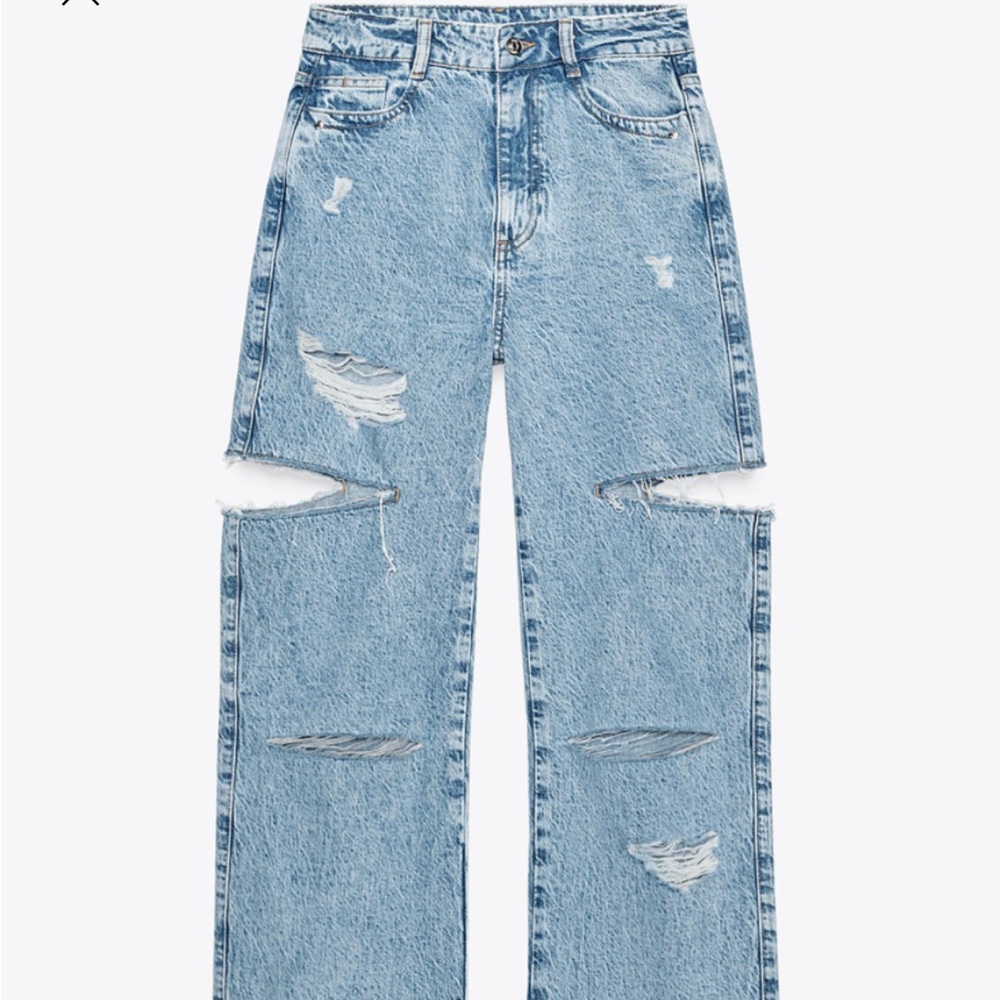 Zara Light Blue Distressed Flare Jeans